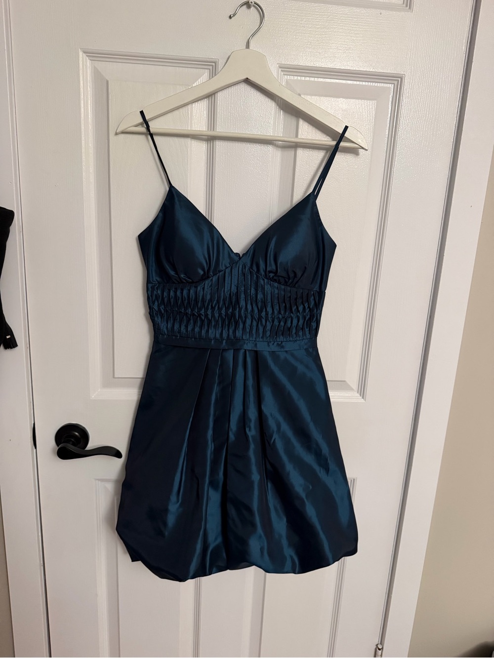 BCBGeneration Teal Satin Spaghetti-Strap Mini Dress